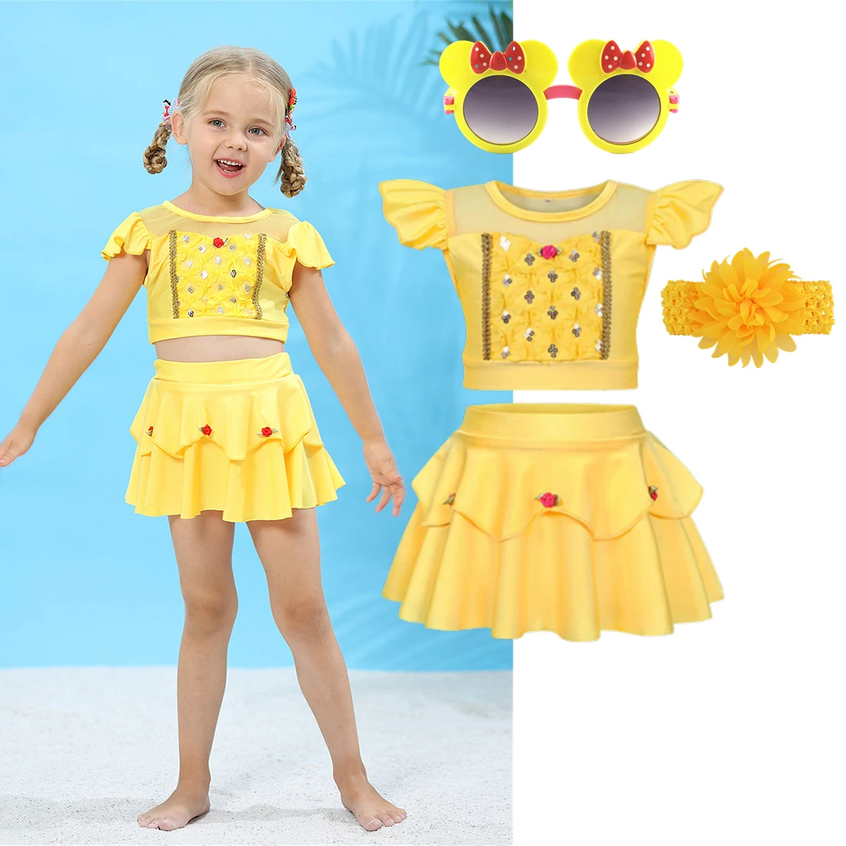 Купальник для девочек Disney Белоснежка Эльза Анна бикини купальный костюм пляжная