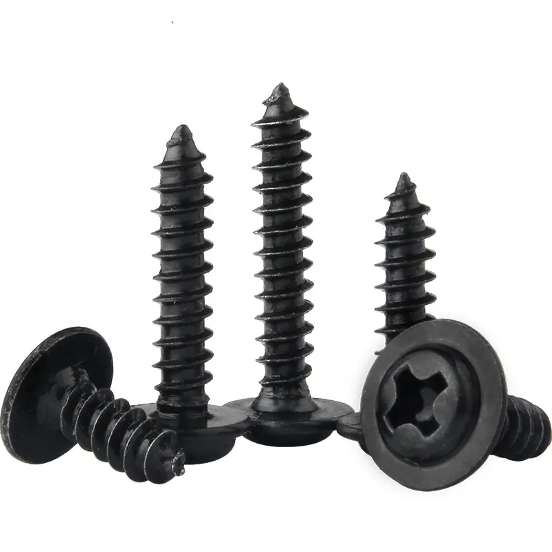 

50PCS M3 PWA Black Carbon Steel Phillips Cross Round Head with Washer Cushion Self-tapping Screws M3*6/8/10/12/16mm