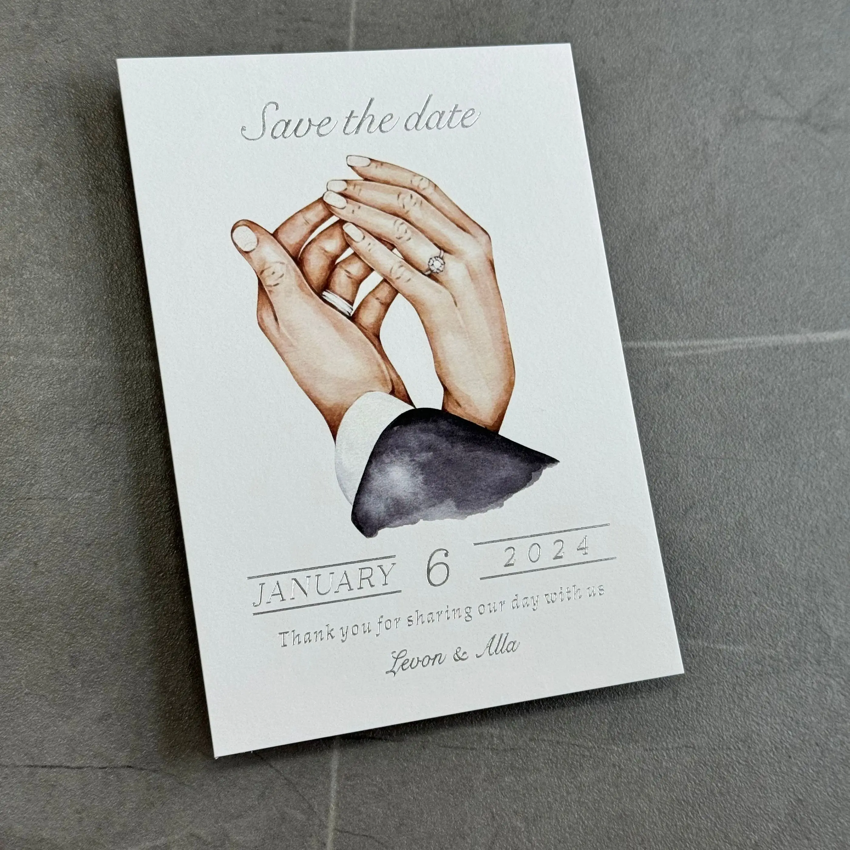 4*6 ''Серебристая фольга карты сохранить дату свадебные приглашения с