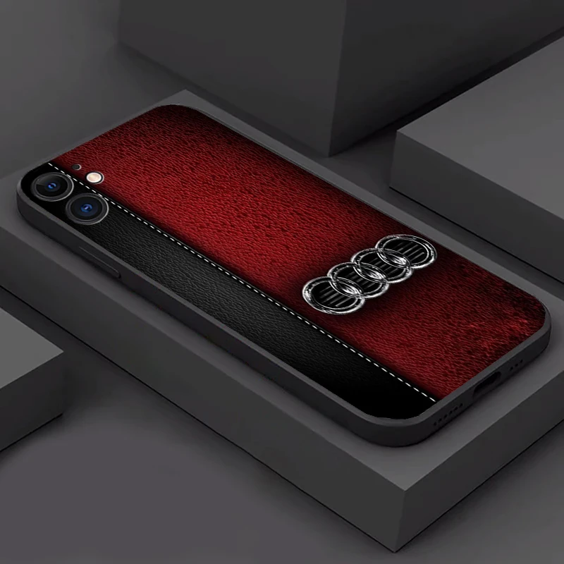 

Audi car Logo Luxury Phone Case For Apple IPhone 13 12 11 14 Pro Max Mini XR X XS Max 6S 7 8 Plus SE 2020 soft black Cover