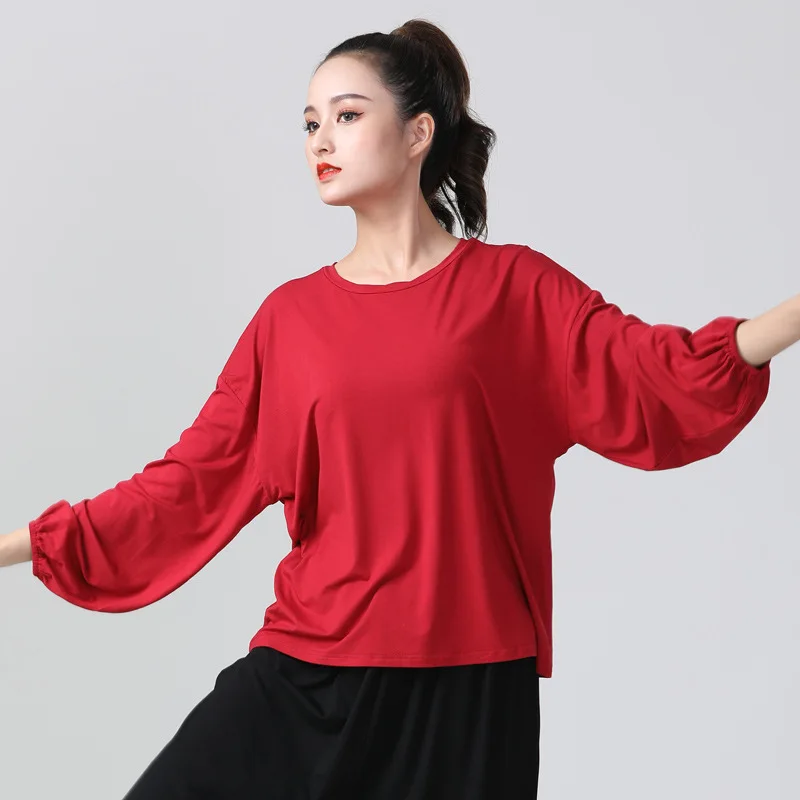 

New Latin Dance Clothes Women Loose Long Sleeves Dance Practice Wear Modal Professional Standard Latin Dance Tops Women Black