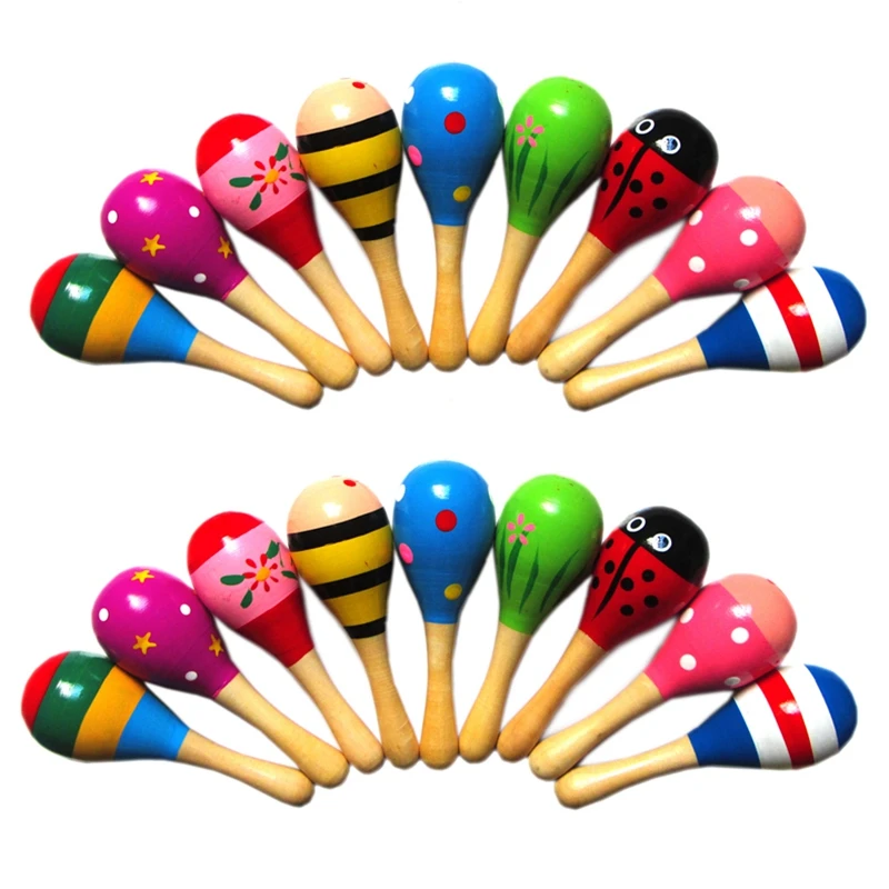 

20 PCS Wooden Wood Maraca Rattles Shaker Percussion Kids Musical Toy Favour, Maracas 10, 36 Months Up