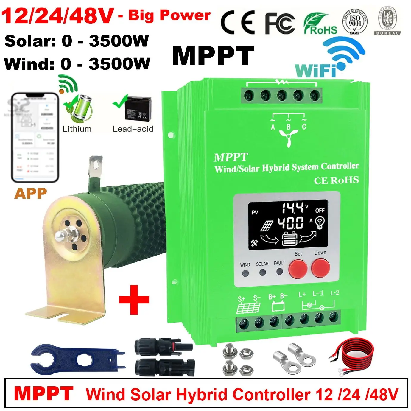 

NEW 6000W 5000W 4000W 3000W 12V 24V 48V Wind Solar MPPT Hybrid Controller Pioneer Version Charge Lithium Lead Acid GEL Battery