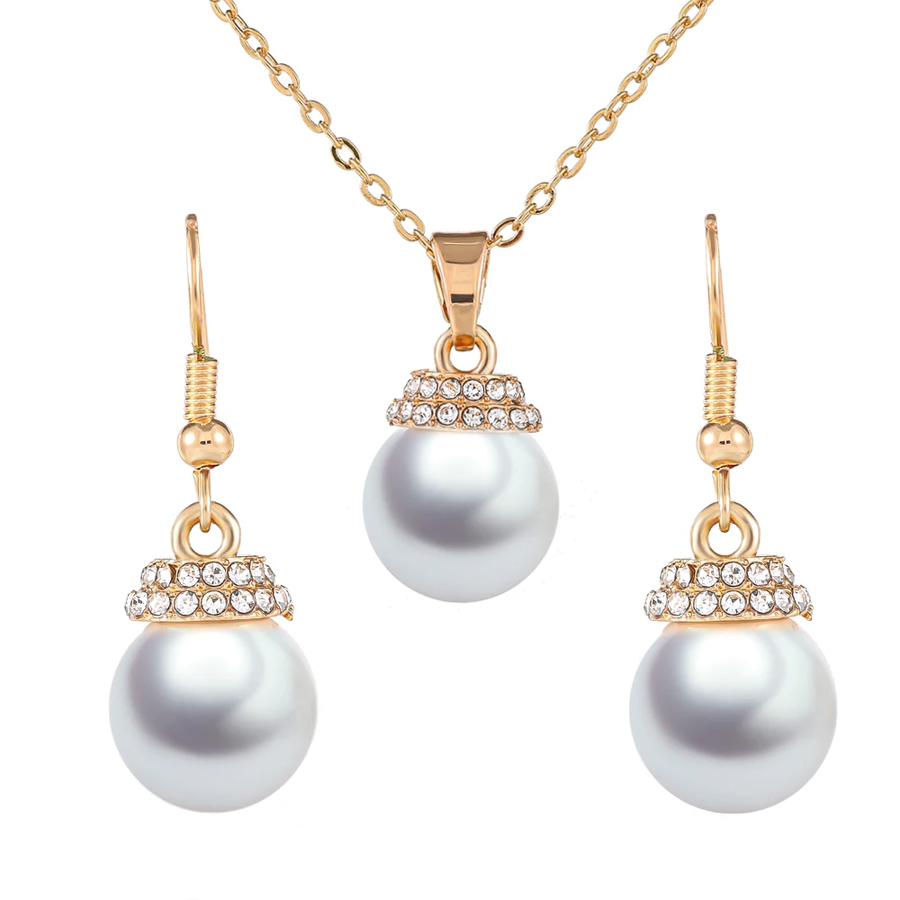 

Simple Imitation Pearl Geomety Design Rhinestone Drop Earrings Necklace Sets for Women Wedding Bridal Trendy Ladies Jewelry Set