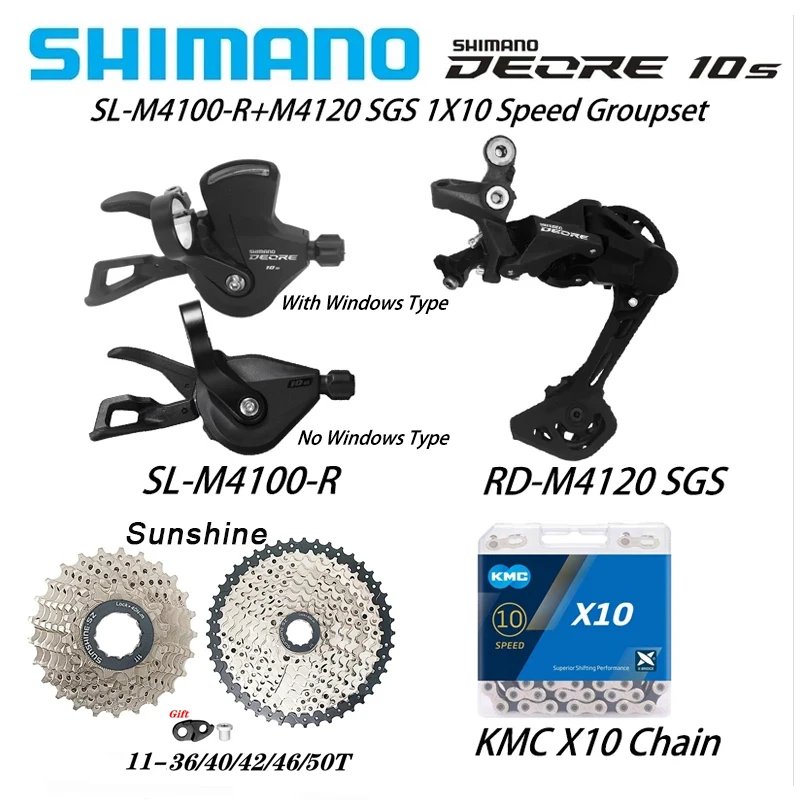 

Shimano Deore 10V RD M4120 Derailleurs 1x10 Speed SL-4100 Shifter Lever KMC 10S Chain 36/40/42/46/50T 10S Cassette 10v Groupset