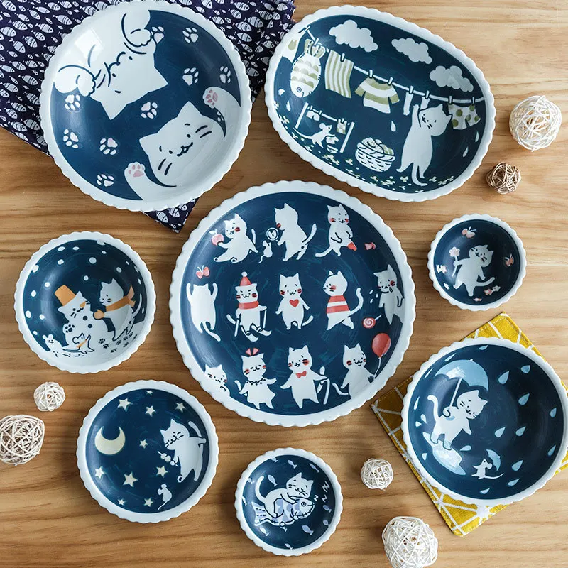 

Japanese Style Cute Cat Ceramic Tableware Ceramic Plate Dessert Plate Cake Plate Kitchen Accessories Dinner Plates
