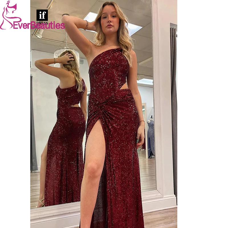 

One Shoulder Mermaid Prom Dresses Vestidos De Graduación Glittery Evening Dress for Women Sexy Side Slit Formal Dress