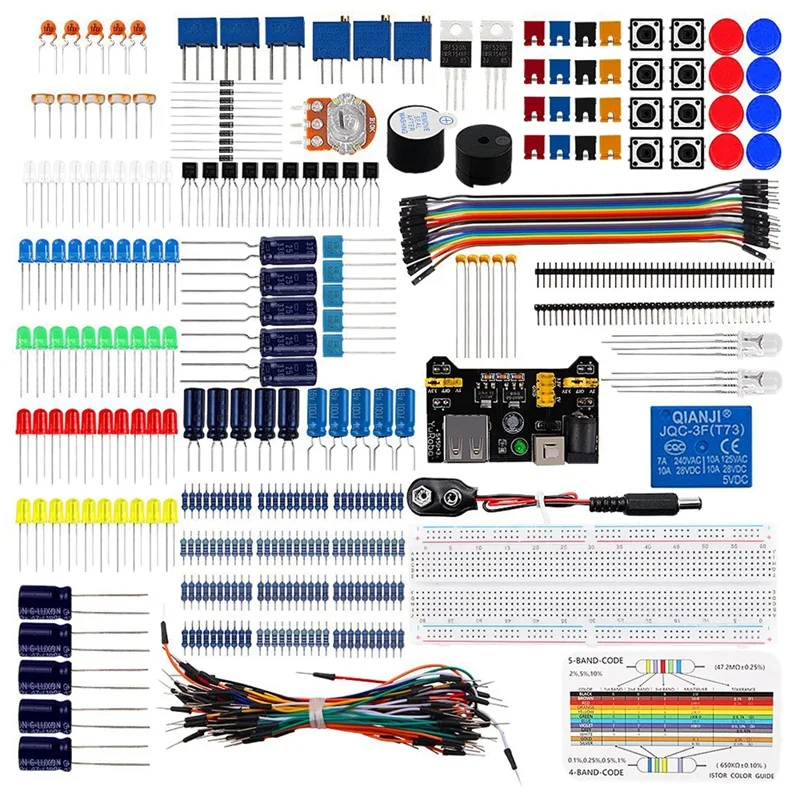 

DIY Electronics Basic Starter Kit Breadboard Jumper Wires,Resistors,Buzzer For Arduino UNO R3 Mega256