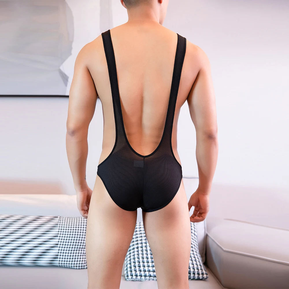 

Men Sexy Bodysuit Jockstrap Leotard Underwear Uniform Temptation Jumpsuits Wrestling Backless Bodysuit Club Male Lingerie Tanga