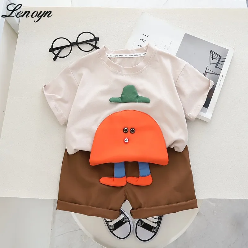 

Новинка 2023, детский мультяшный комплект Lenoyn с коротким рукавом для мальчиков и девочек, комплект с шортами с коротким рукавом, корейский летний детский пуловер