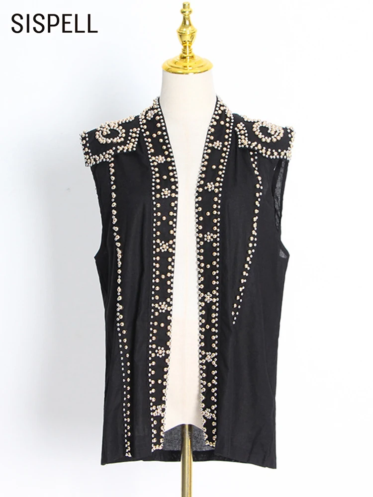 

Женский однобортный Топ SISPELL, Летний жилет без рукавов с V-образным вырезом и со стразами