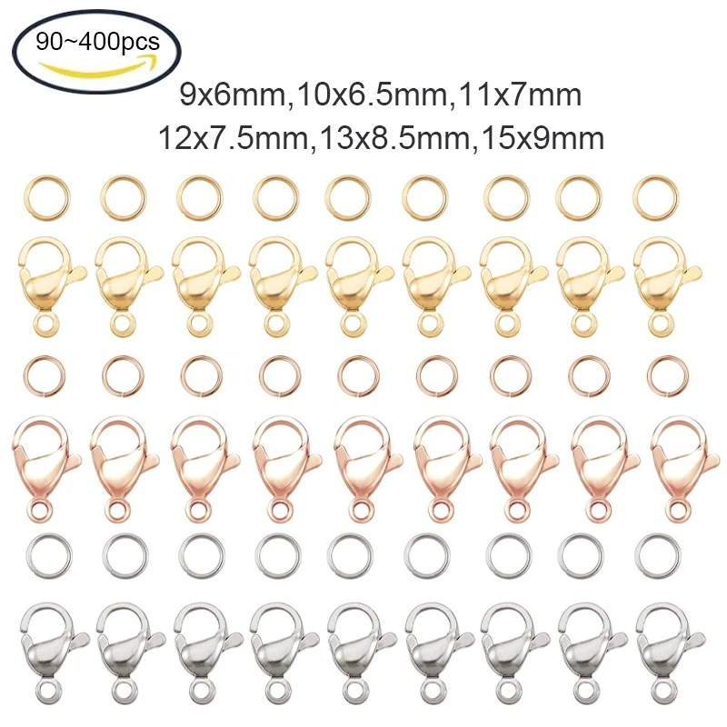 

1box 304 Stainless Steel Lobster Claw Clasps with Jump Rings Golden Clasp Jump Ring