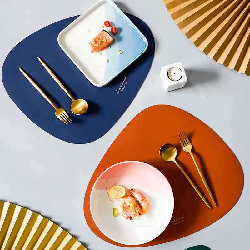 

Irregular Leather Western Placemat Tableware Pad Oil Water Resistant Heat Insulation Non-Slip Tablemat Coaster For Kitchen Tools