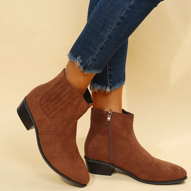 Fashion Sexy Women's Boots 2022 Autumn Winter New Suede Pointoe Med Heel Short Boots Large Size 43 Botas De Mujer