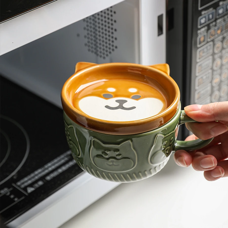 

300ml Cartoon Animal Ceramic Mug With Lid Breakfast Oatmeal Cup And Saucer Milk Coffee Mug Microwave Oven Safe Home Drinkware