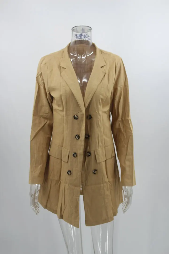 Women Solid Colors Brown Jacket Blazer Double Breasted Suit 2023 New Fashion Office Button Decoration Casual Commute Blazers