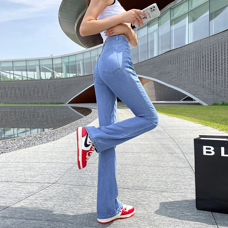 Jeans Women's Pants Blue Commuter Real Time Shoot Summer New Silk Versatile Slim Slim Slim Flare Thin Material