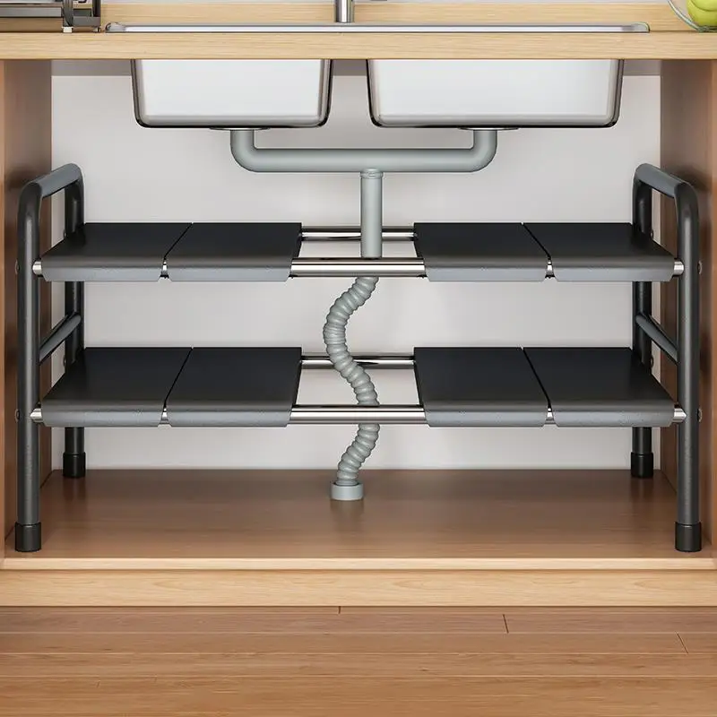 Kitchen Supplies Retractable Sink Rack Cabinet Layered Rack Storage Shelf Multi-Function Pot Rack Storage