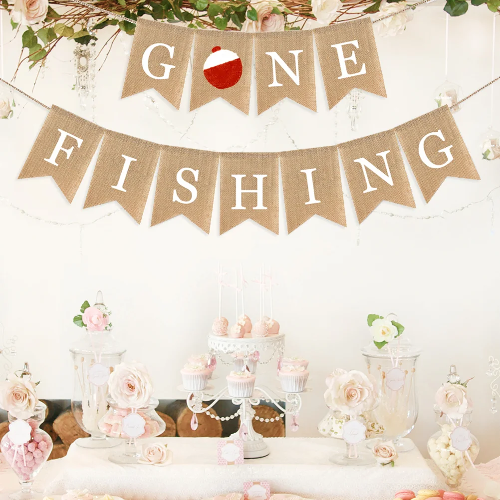 

Burlap Banner Fishing Themed Bunting Swallowtail Shaped Pull Flag Garland Party Decoration Favor
