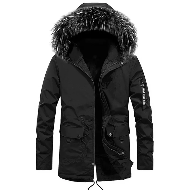 Mens Parka Fur Collar Hooded Windproof Jackets 2022 Winter New Warm Thick Parkas Men Fashion Casual Solid Long Jacket Coats