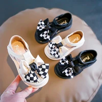 children hollow leather shoes for girls bow sweet soft bottom baby princess fashion covered toes korean wind sandals hook loop