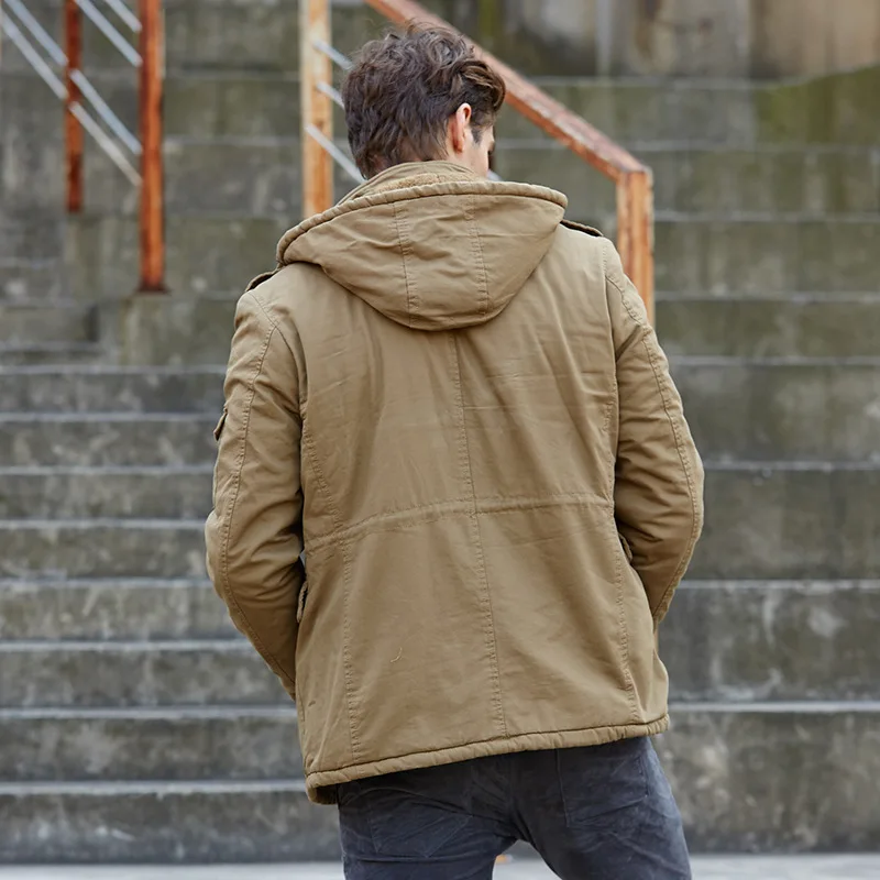 Winter Mid-length Fleece Hooded Parka Men's Casual Large Size Loose Cotton Coat Outdoor Sports Warm Jacket Men Chaquetas Hombre