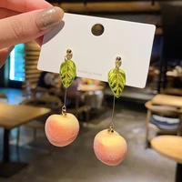 new korean style fashion fruit peach pendant earrings long earrings cute and sweet girl for women jewelry gifts dangle earring