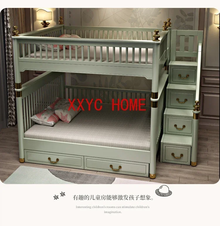 Двухъярусная кровать из массива дерева зелёная