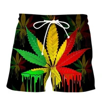 3d swimming trunks 2021 summer mens hemp 3d printed green leaf shorts fashion beach bermuda shorts black large size