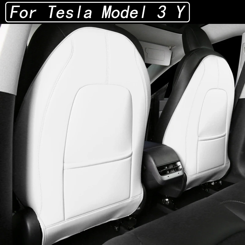 

For Tesla Model 3 Y Black Red White PU Leather Seat Back Kick Protectors Kick Mats Full Surrounded Seatback Covers