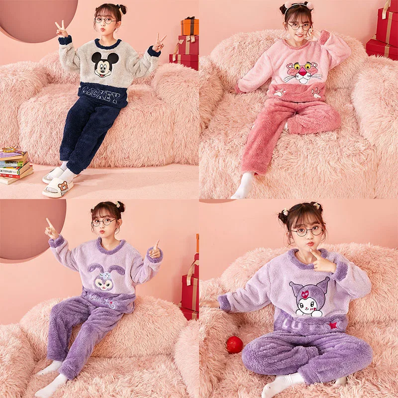 

Sanrio Kuromi Hellokitty мимелоди Kawaii детские пижамы утолщенные теплые Мультяшные для девочек домашний комплект одежды зимой