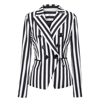 indie striped blazer suit for women long sleeve double breasted suit 2021 woman office commute casual jackte blazer plus size