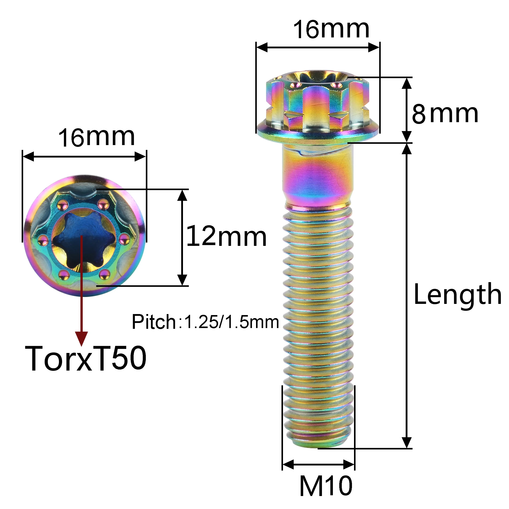 Титановый болт Xingxi M10x15 ~ 90 мм T50 Torx Pitch1.25/1 5 фланцевый винт для мотоциклетных