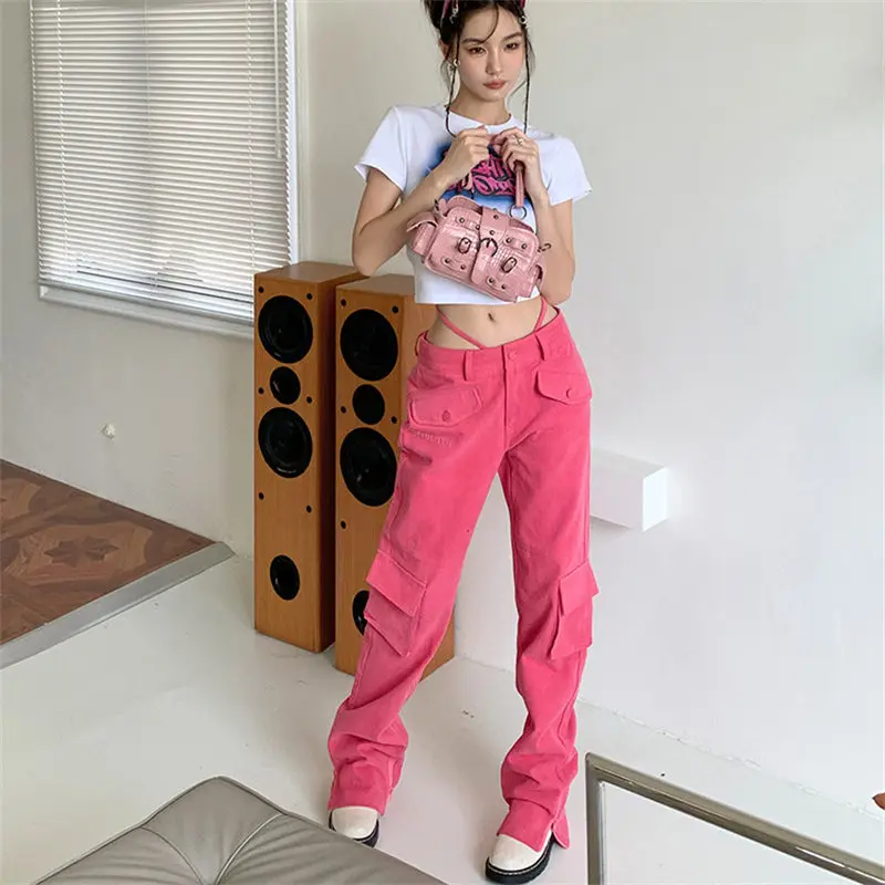 

Real shot 2022 summer new fashion design overalls straight casual jeans women's trendy spring and autumn