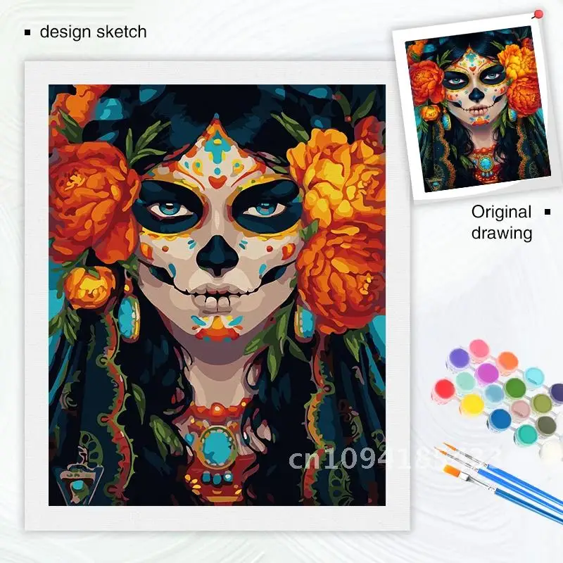 RUOPOTY рамка DIY картина по номерам для взрослых ремесла череп раскраска акриловая