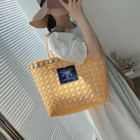 woman basket handbag coloured knitting plastic strip new design large holiday summer shopping kit tote eco products square