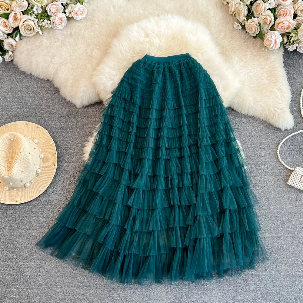 

Socialite Temperament Flounces Gauze Elastic Waist Multi-layer Cake Skirt