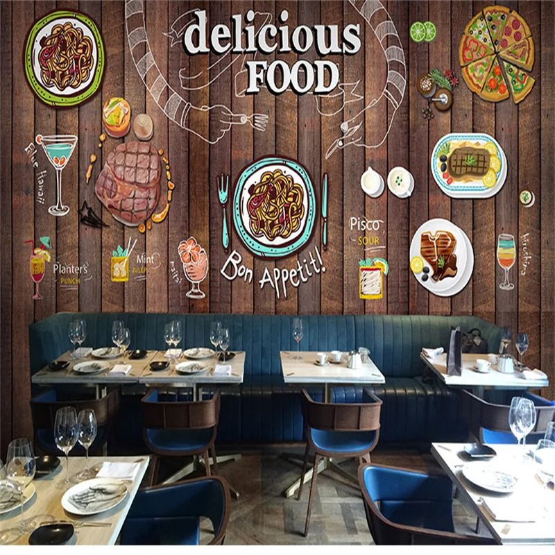 Западный ресторан спагетти стейк пицца столовая настенная 3D Бумага