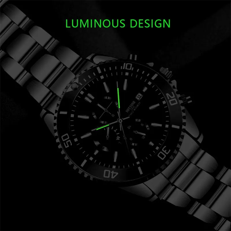 Luminous Clock Men Business Waterproof Calendar Date Stainless Steel Quartz Wrist Watch 4