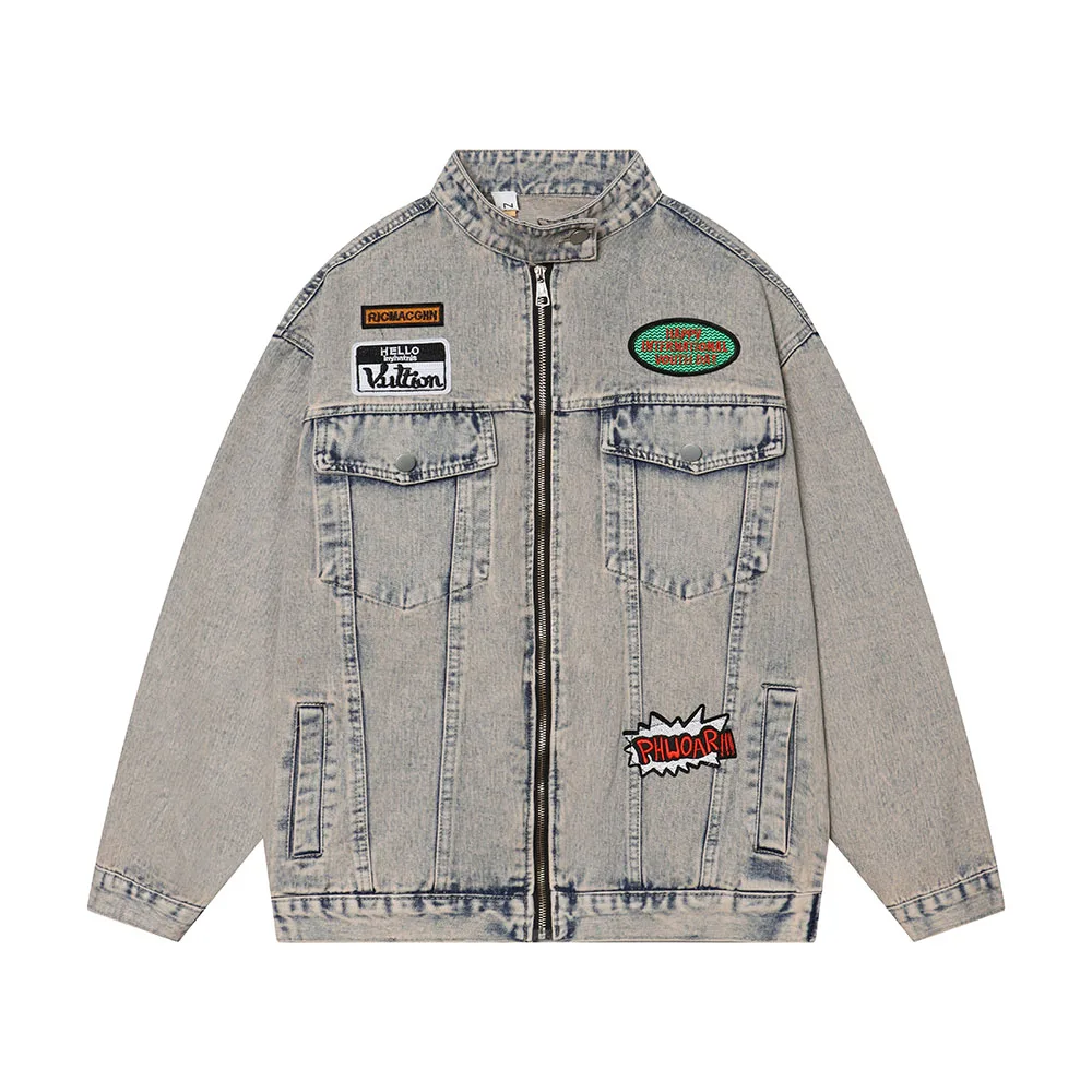 

High Street Y2k Letter Embroidery Washed Baggy Jeans Jacket for Men and Women Chaquetas Hombre Ropa Casual Denim Coat Oversized