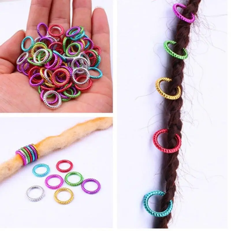 50pcs/set Long Hair Braid Beads Hair Clip Braids Colorful Dreadlock Ring Beads Hair Braider Styling Tool Hair Accessories images - 6