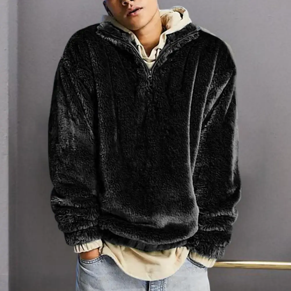 

Winter Sweatshirt Solid Color Long Sleeves Men Autumn Sweatshirt Loose High Collar Plush Warm Pullover Soft Men Sweatshirt 2022