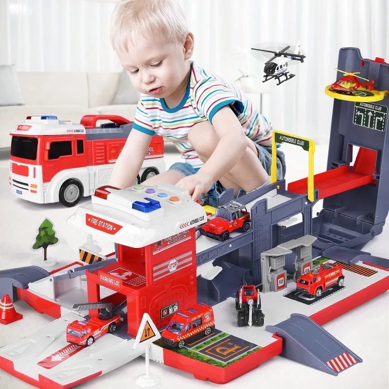 

Large Size Container Truck Rail Car Racing Tracks Electronic Racing Car Toys Assemble Parking Lot Tracks for Children Gifts