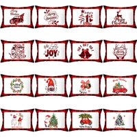 christmas red plaid pillowcover 3050 cartoon santa truck tree print pillowcase decorative throw pillows polyester cushion cover