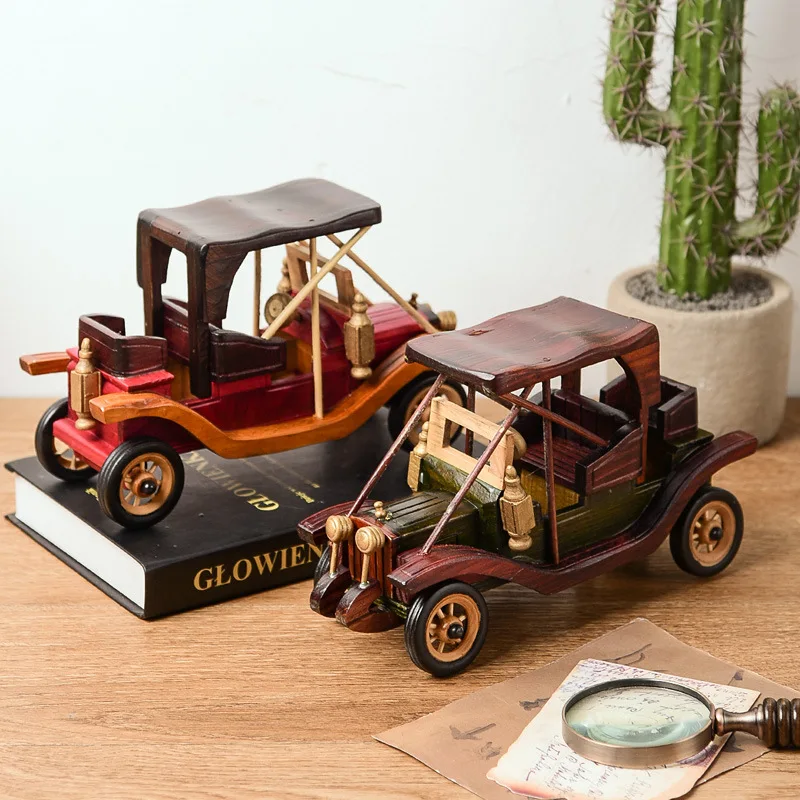 Retro Creative Car Model Wooden Car Living Room Office Home Desk Decoration Locomotive Collection