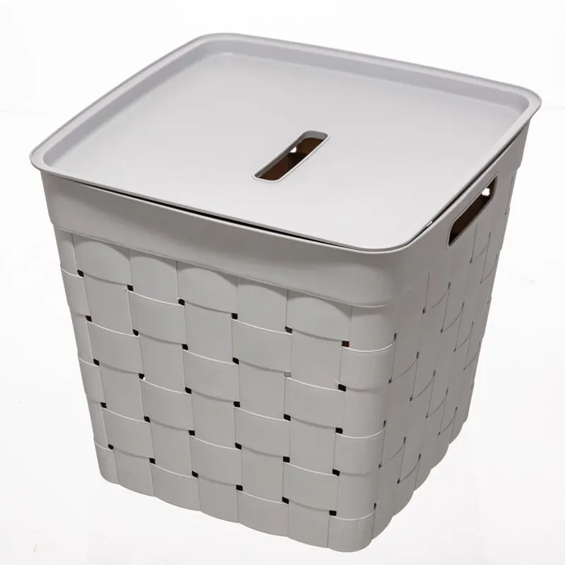 Child and Teen Wide Weave Plastic Stacking Storage Bin with Lid, Gray