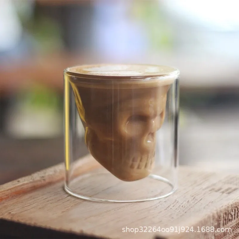 250 мл модная двухслойная стеклянная чашка с черепом оригинальная кофейная для