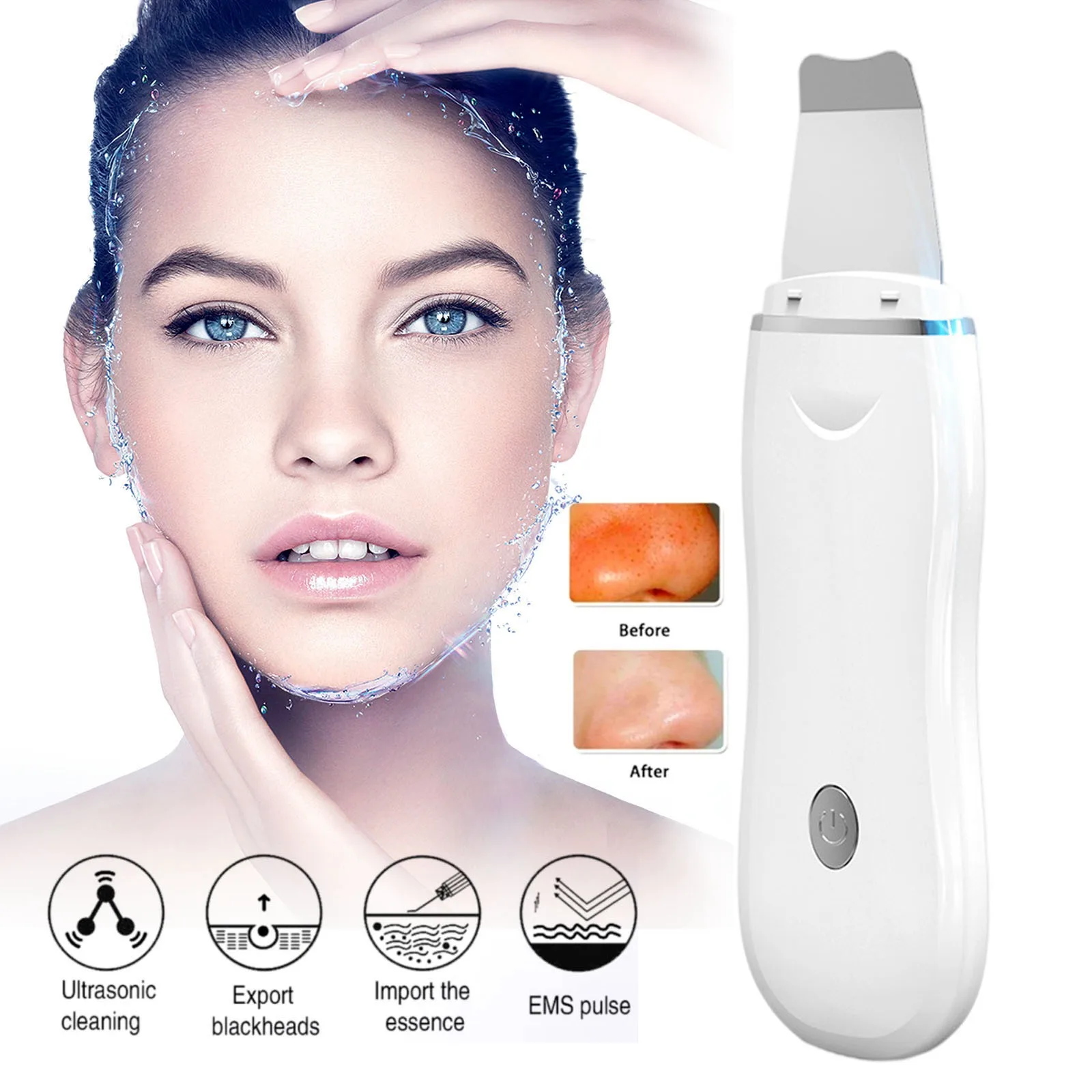 

Rechargeable Ultrasonic Facial Skin Scrubber Face Spatula Blackhead Remover Facial Lifting Tool