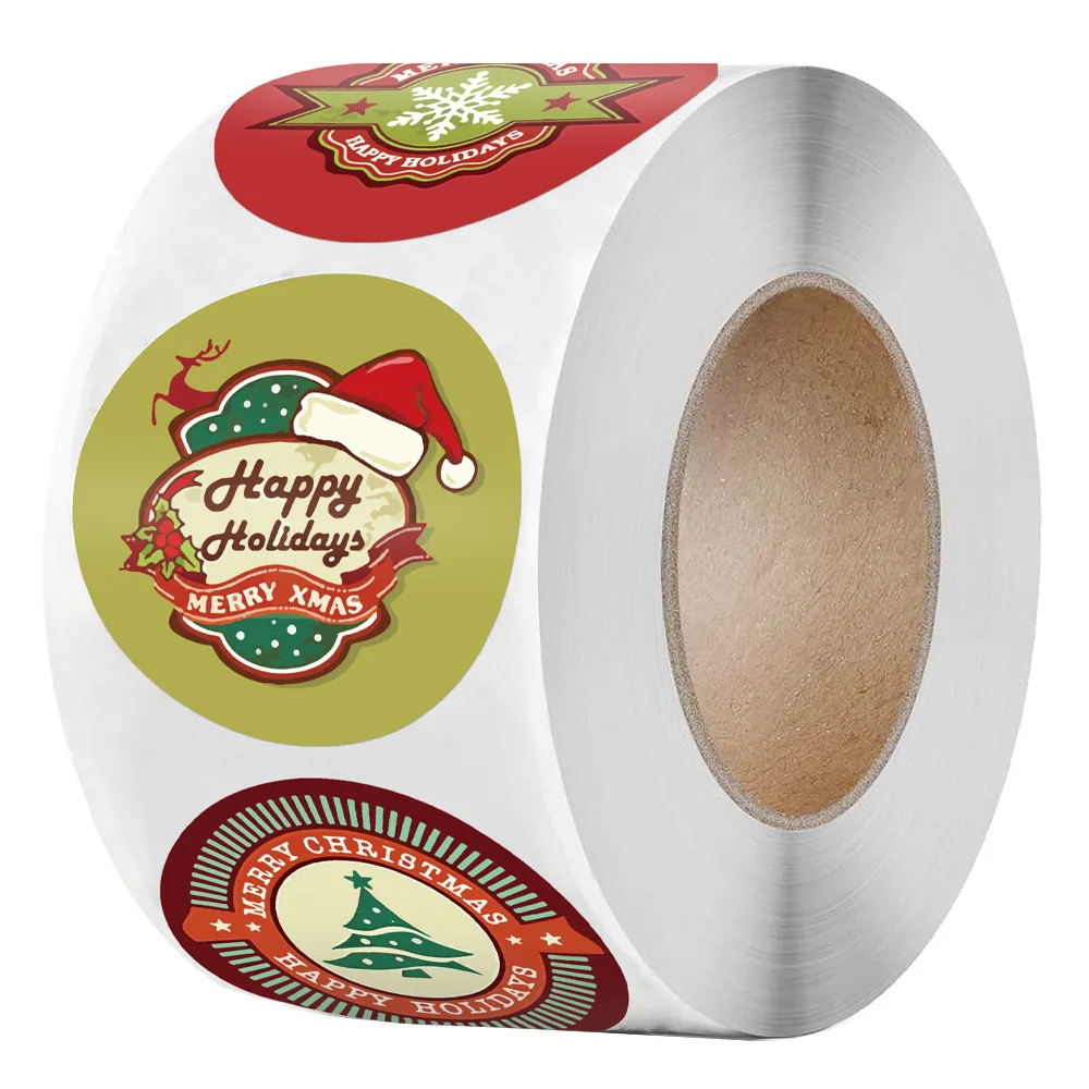 

Roll stickers, cowhide stickers, Merry Christmas, Happy Holidays, decorative labels