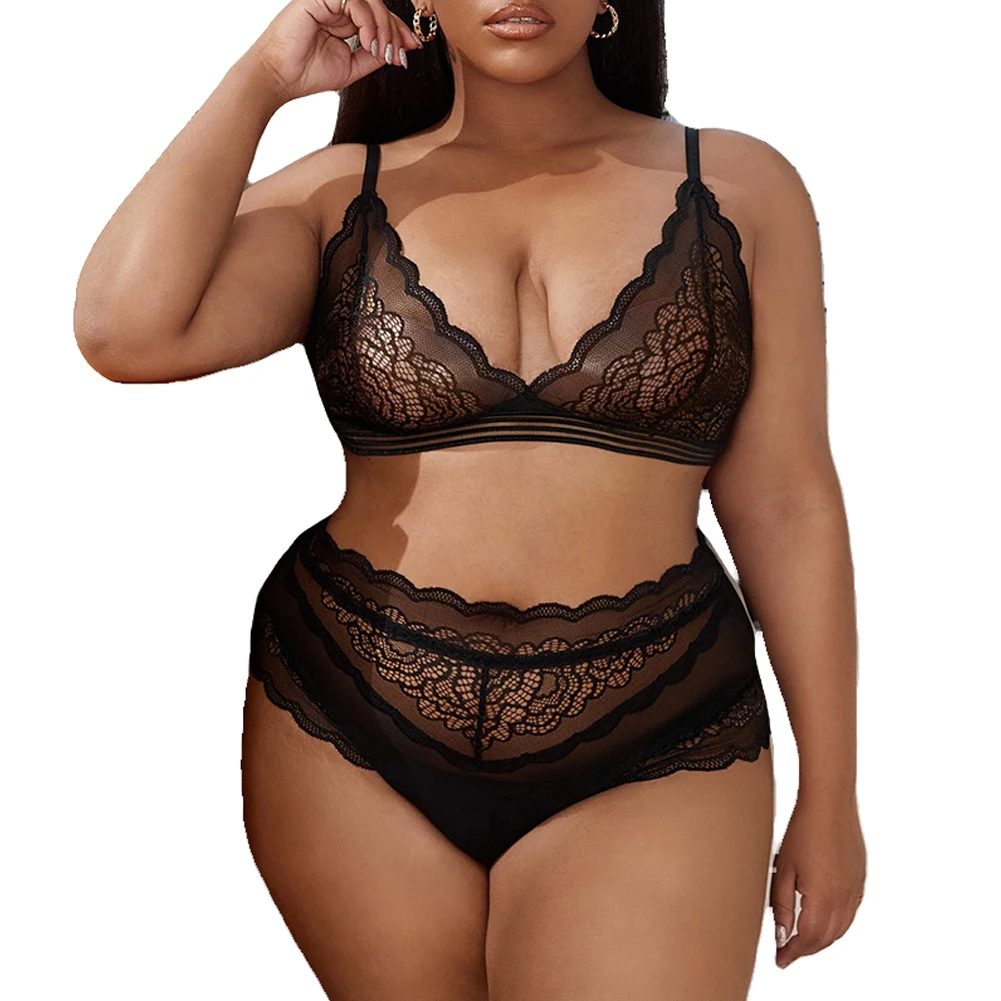 

Brand New XL~4XL Plus Size Women's Sexy Lace Lingerie Underwear Wireless Plunge Bra Knickers Set Soft And Comfortable